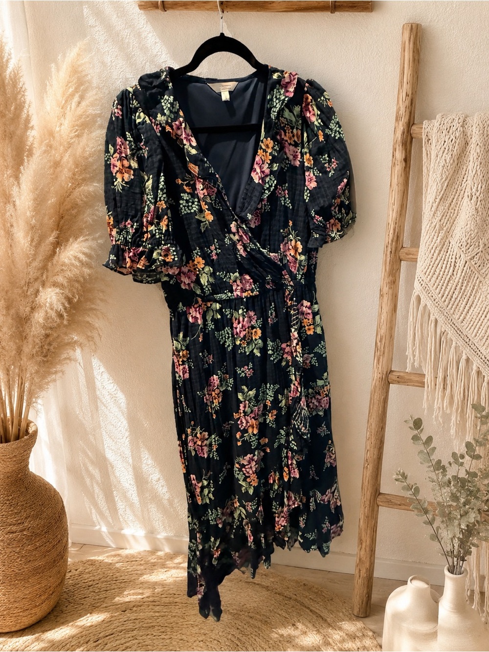 LC Lauren Conrad Black Floral Asymmetrical Wrap Dress